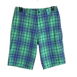 Nike Golf‎ Tour Performance Youth Size L Shorts Adjustable Waist Plaid Green